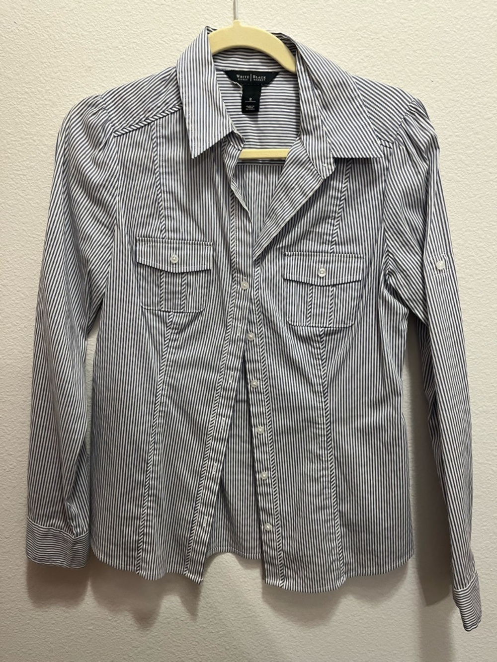 WHBM Blue & White Striped Button Down Shirt - Picture 3 of 5